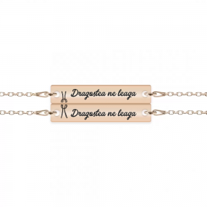 Set bratari argint cuplu tablite 30 mm (2 bucati incluse) - personalizate cu text - placate cu aur roz